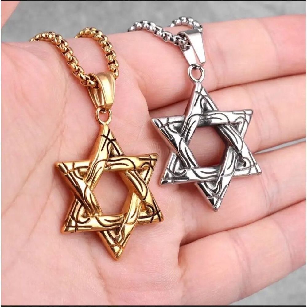 Stainless Steel Necklace Star of David for Men Silver 60 cm length